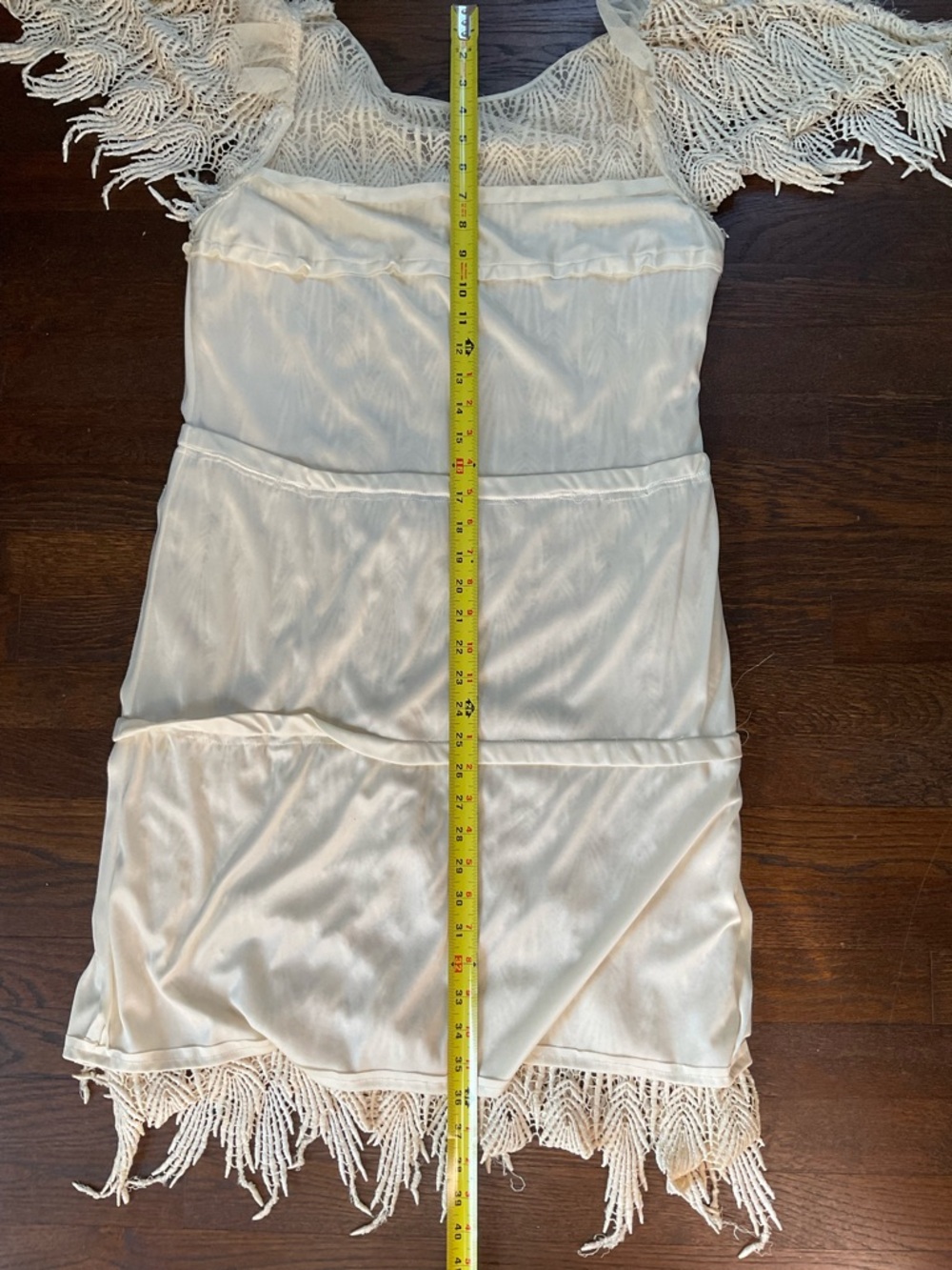 SAMAX Cream Crochet Fringe Mini Dress Lined Boho Coastal Resort Festival - Picture 13 of 16